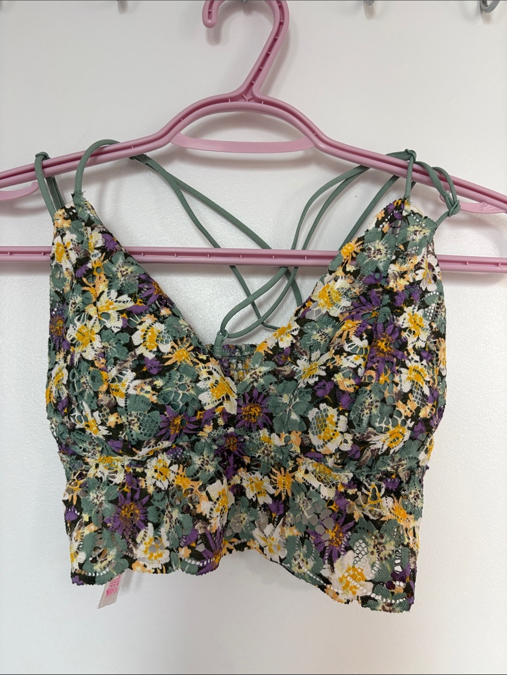 PINK Victoria's Secret Floral Lace Bralette in Mint Green, Yellow & Purple